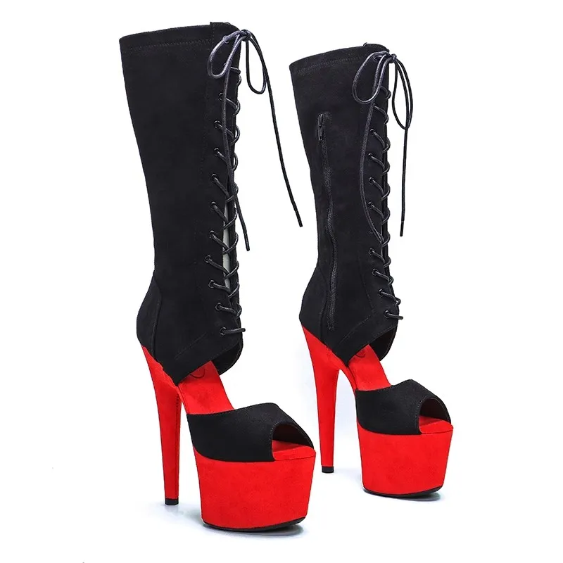 

Auman Ale New 17CM/7inches Suede Upper Sexy Exotic High Heel Platform Party Women Mid-Calf Boots Pole Dance Shoes 056