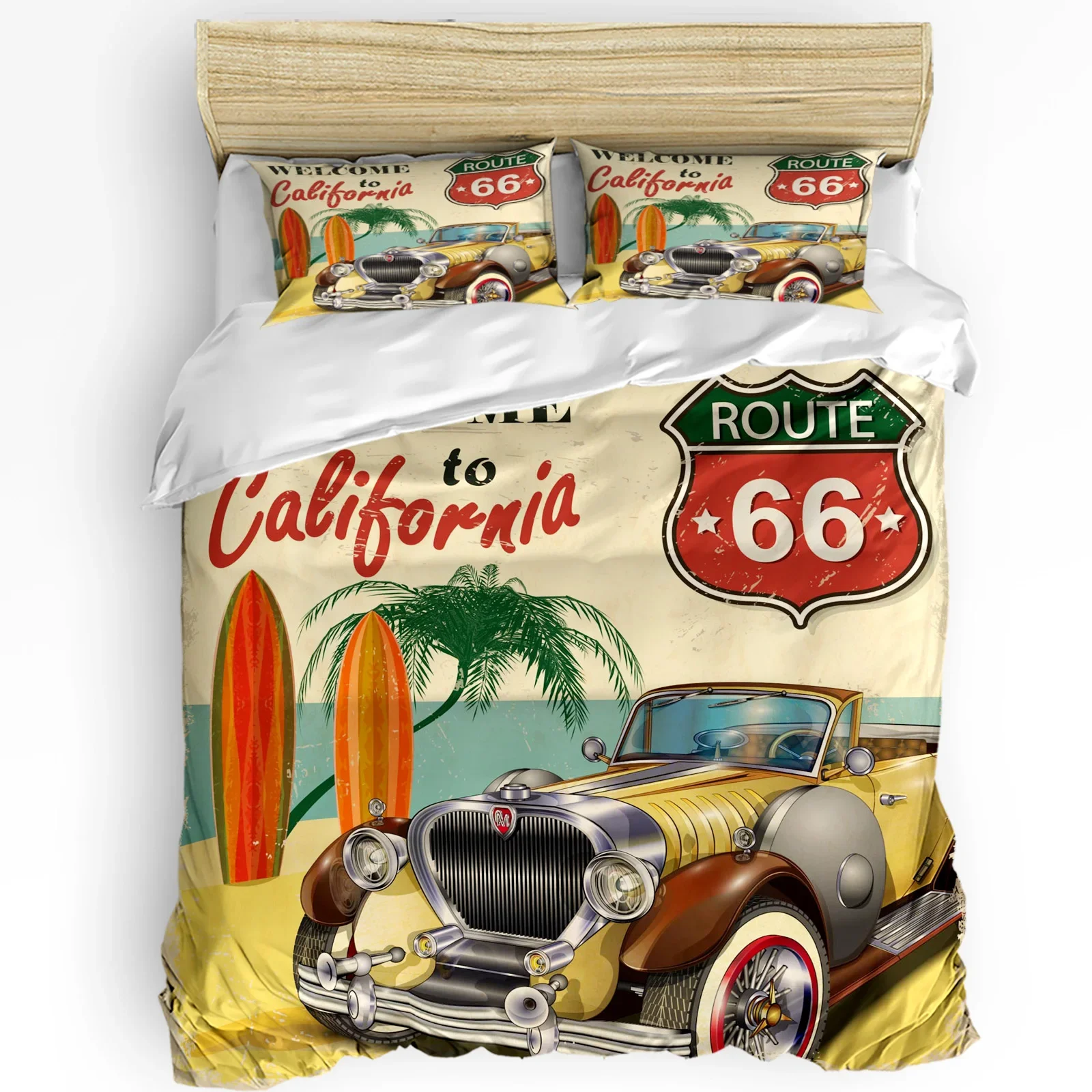 

Retro Car Seaside Beach Poster California 3pcs Bedding Set For Double Bed Home Textile Duvet Cover Quilt Cover Pillowcase