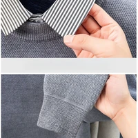 Pull Faux deux couches pour hommes, col à carreaux épais chaud, qualité médaille d'or, chemise pull à col épais 3
