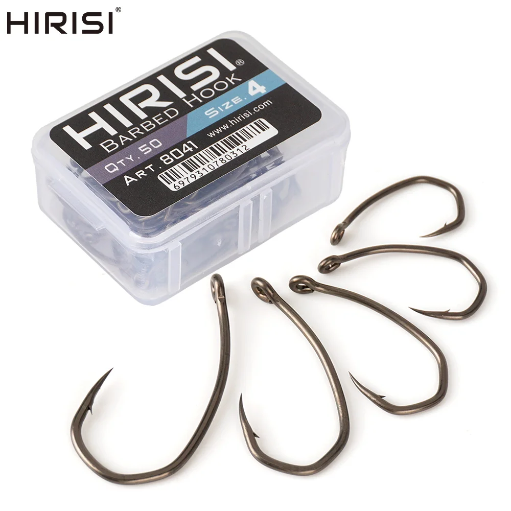 Hameçons Hirisi 8041 50 pièces ardillonnés acier inoxydable haute carbone revêtus PTFE anti-rouille