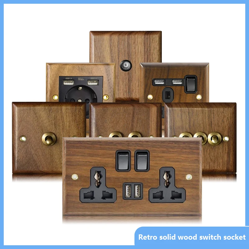DepoGuye High quality retro American light switch socket, pure wood