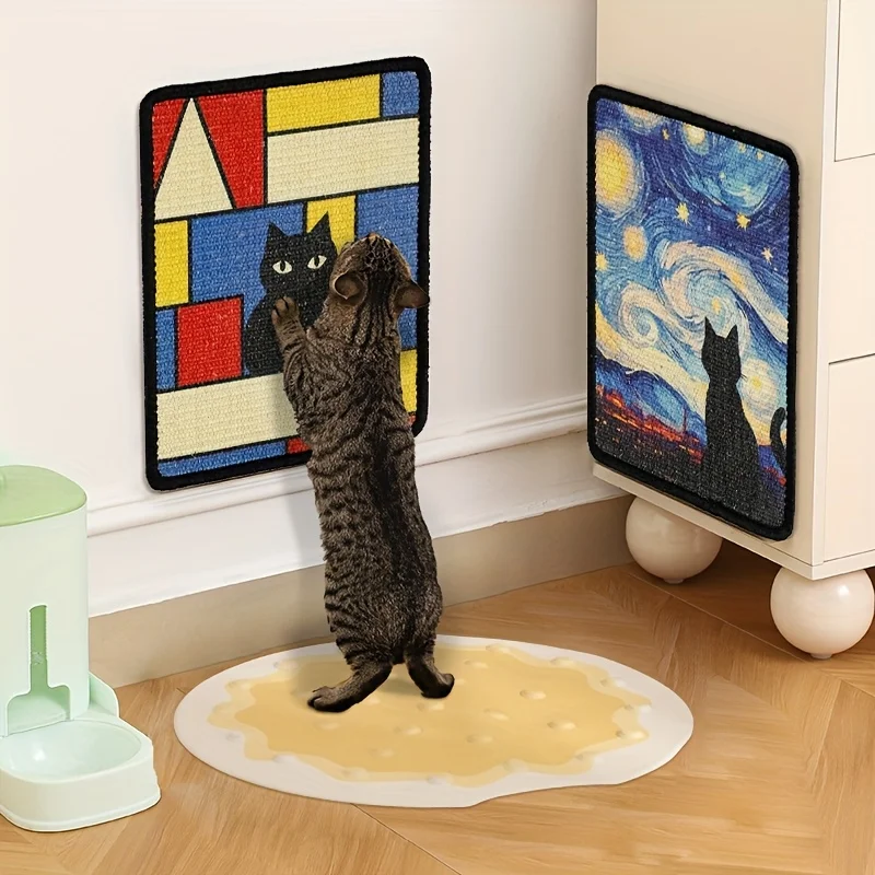 Wall-Mounted Cat Scratching Post Mat Stitched Edges Soft Fabric for Indoor Clawing Play Space-Saving Design for Cats
