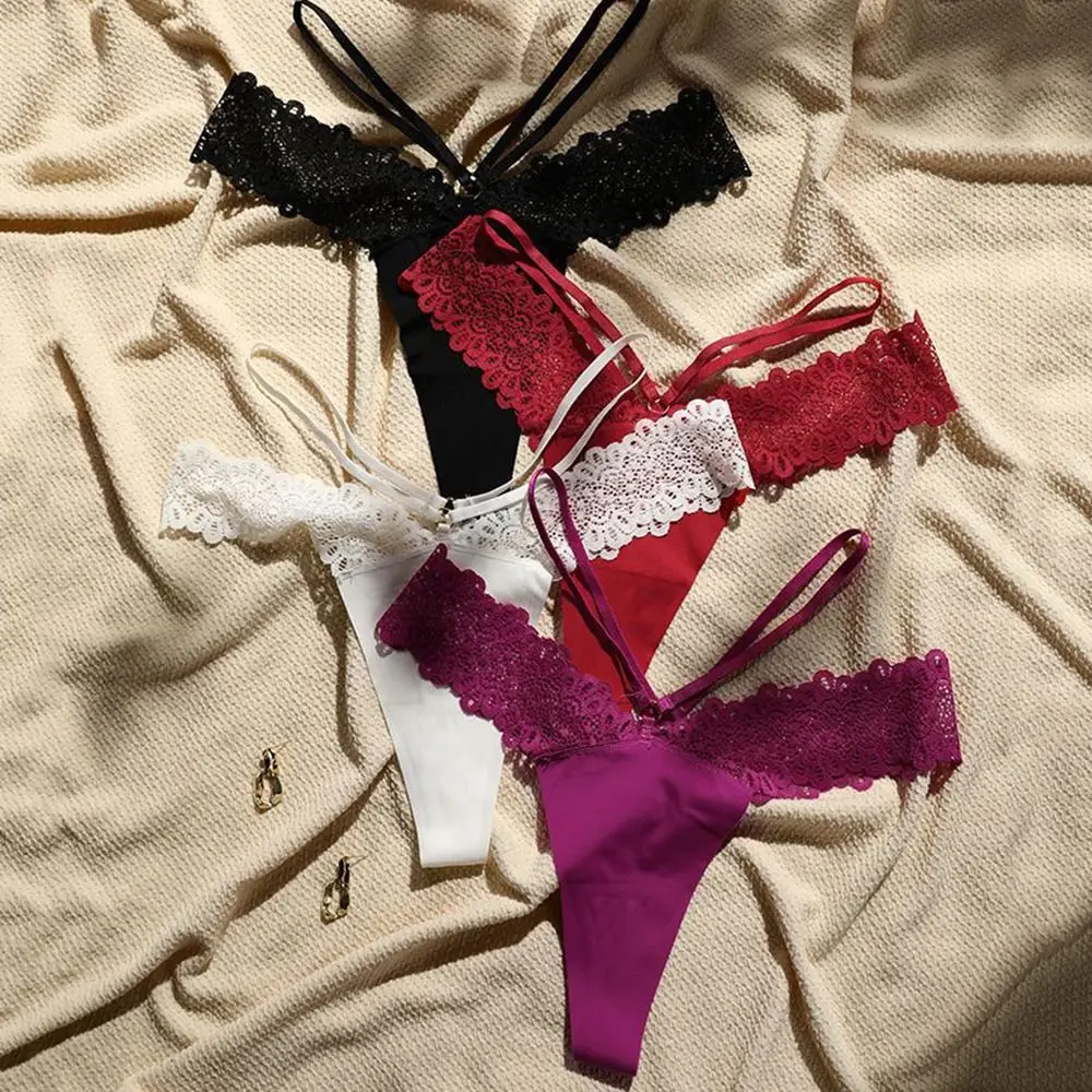 

Waist Bikini Thong Underpants For Women Cotton Crotch Cross Strap Lace Panties Female Lingerie Traceless Panties Women Thong