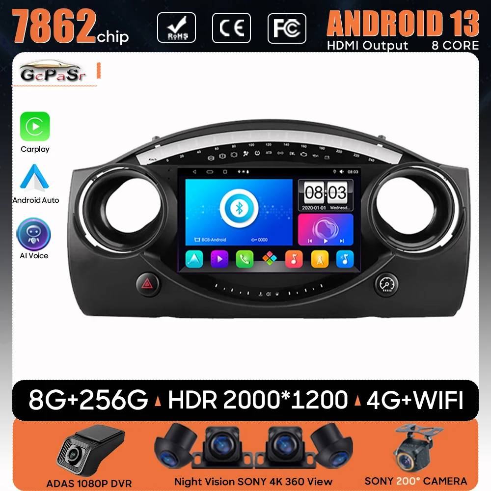 

Автомобильный радиоприемник Carplay Android 13 для BMW Mini крышка R50 2000 - 2006 навигация GPS Android авто № 2din DVD BT задняя камера Bluetooth