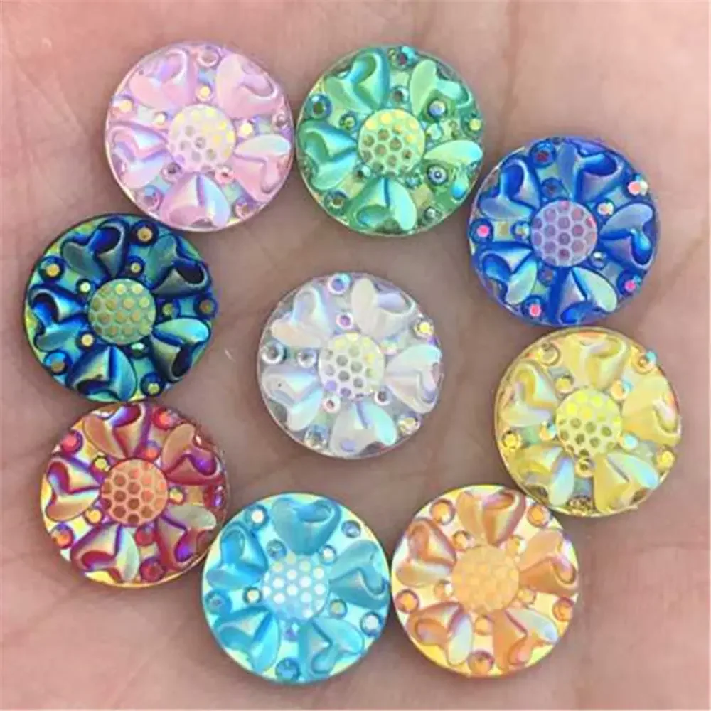 

80PCS AB Resin 12mm Round Resin Flatback rhinestone scrapbook Diy Button Crafts