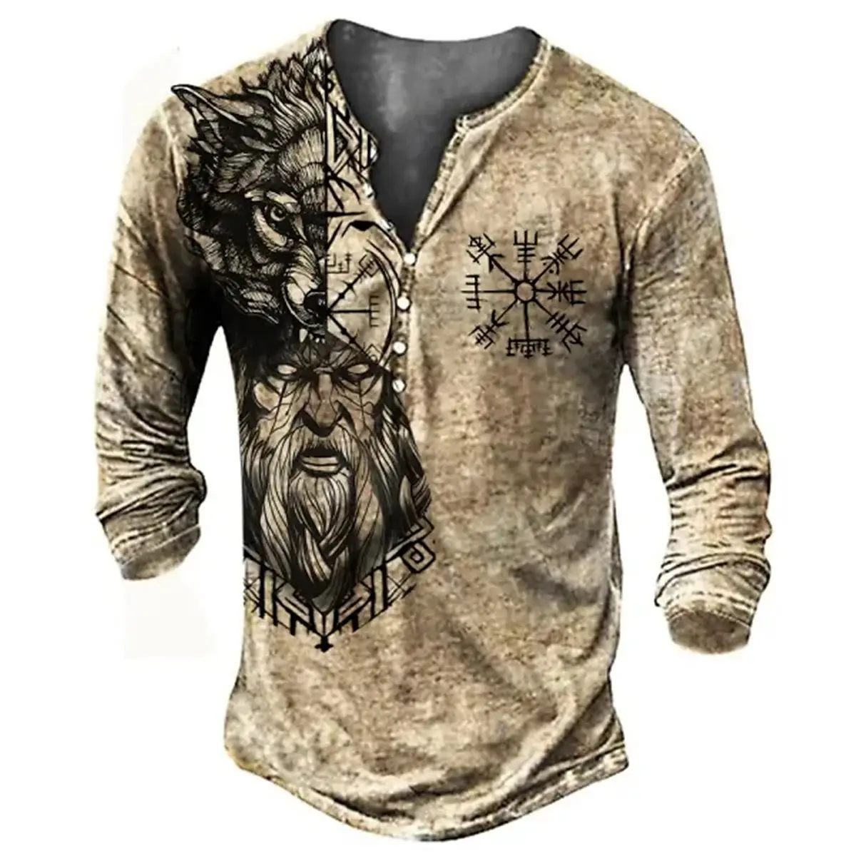

Vintage Men's T-shirt Cotton Tee Graphic T Shirts 3D Printing Long Sleeve Tees Henley Shirts Button Oversized Male Clothing Tops