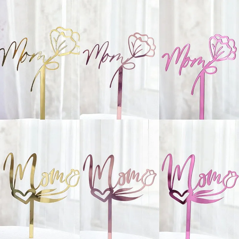 New Happy Mothers Day Cake Topper Gold Red Tulip Acrilico Mom Birthday Party Cake Toppers Decorazione Da Dessert Regali Di Cottura Per La Famiglia