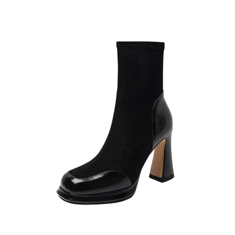 Chunky Ankle Boots For Women Waterproof Platform High Heel Shoes_voghion.com