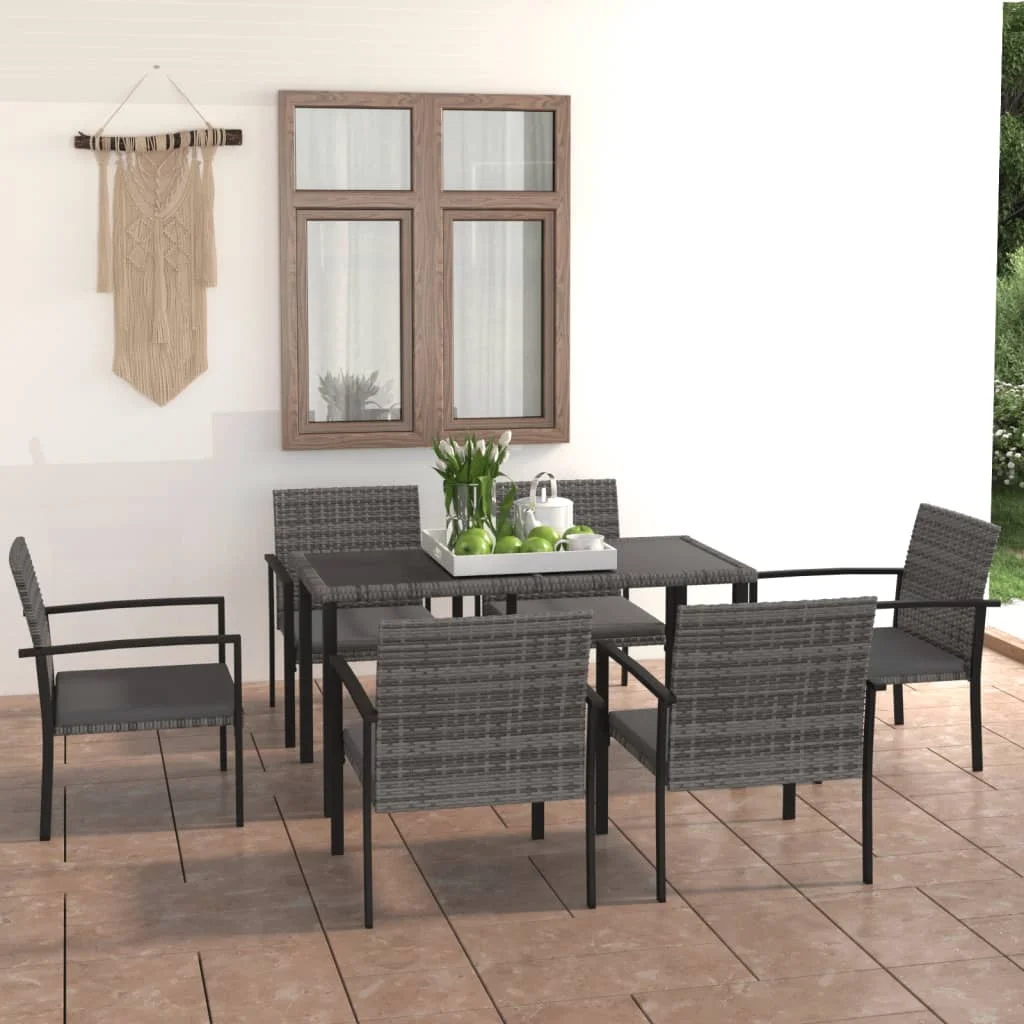 7 Piece Patio Dining Set Poly Rattan Gray C Outdoor Table and Chair Sets Outdoor Furniture Sets