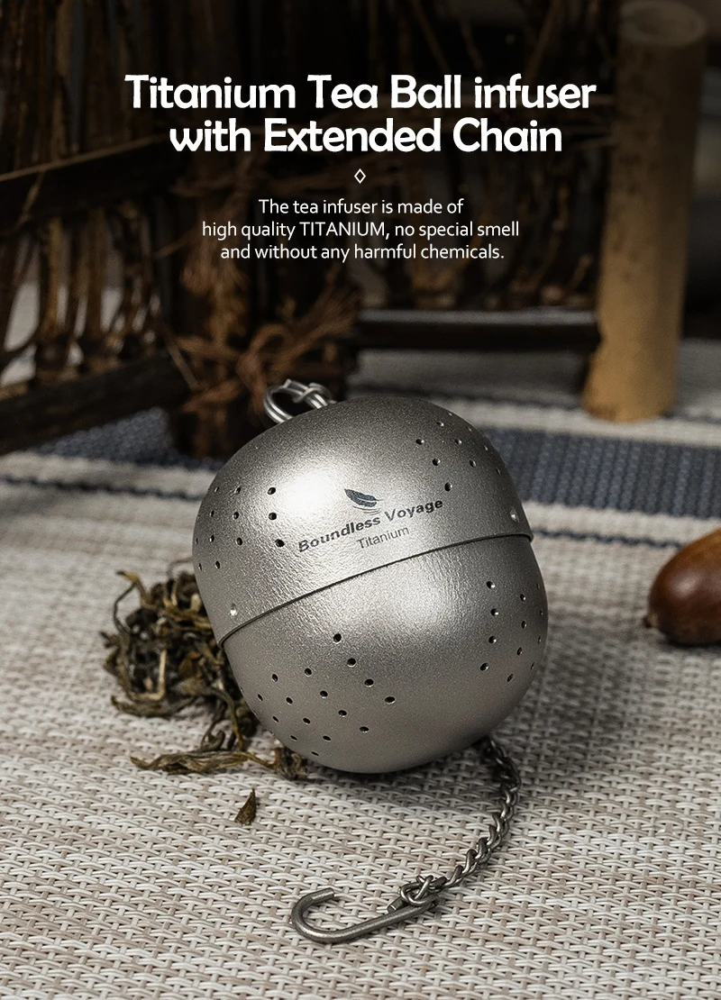 Boundless Voyage Titanium Tea Filter Tea Ball Infuser for Loose Tea Lightweight Tea Steeper with Extented Chain Hook For Camping