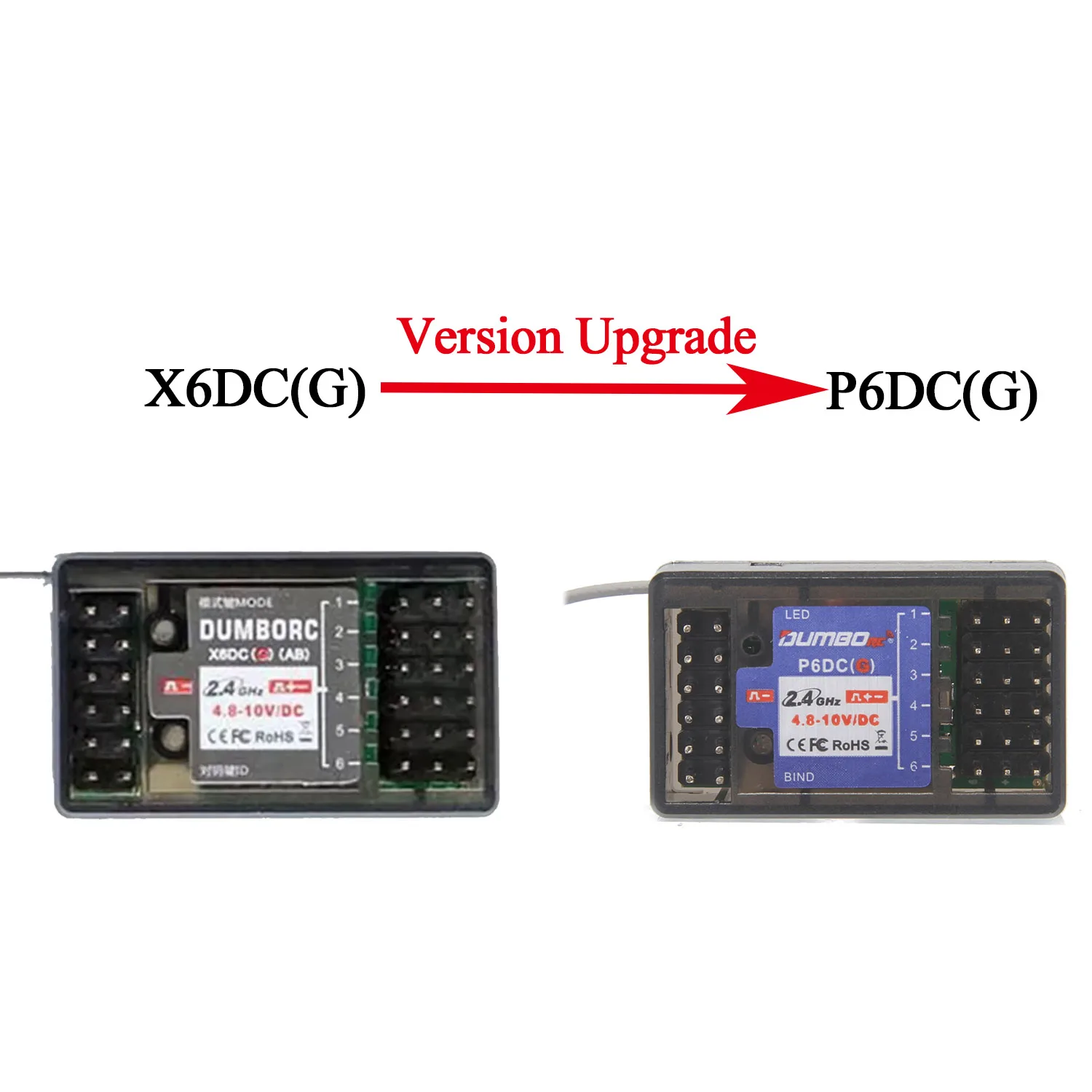 DUMBORC P6DC P10FG P4FMG P6FG MINI 4CH 6CH 10CH 10 Kanal Gyro Empfänger Spannung Rückkehr für X4 X6 Sender RC Auto Boot – Detail 23