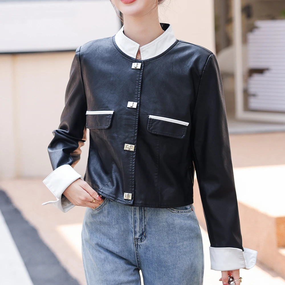 

Women's Pu Leater Jacket New Spring Autumn Women Fashion Slim Faux Leather Jackets Female Casual Short Biker Coats