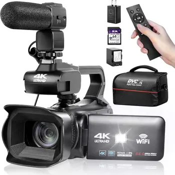 UHD 4k Video Camera Camcorder with 18X Digital Zoom,64MP Digital Camera Recorder,4.0-inch Rotating Touchscreen,64GB SD Card,Micr 1