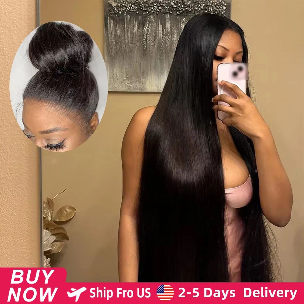 40 Inch 360 Full Lace Straight Human Hair Wigs 13x6 220 Density HD Transparent Lace Frontal Human Hair Wig Brazilian Remy Wig