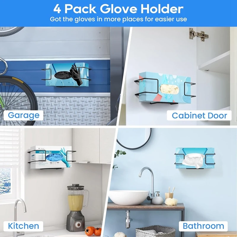 Glove Box Holder Wall Mounted Disposable Glove Dispenser, Metal Glove Rack For Rubber Glove Organizer Facial Tissue,2Pcs-AA26 4