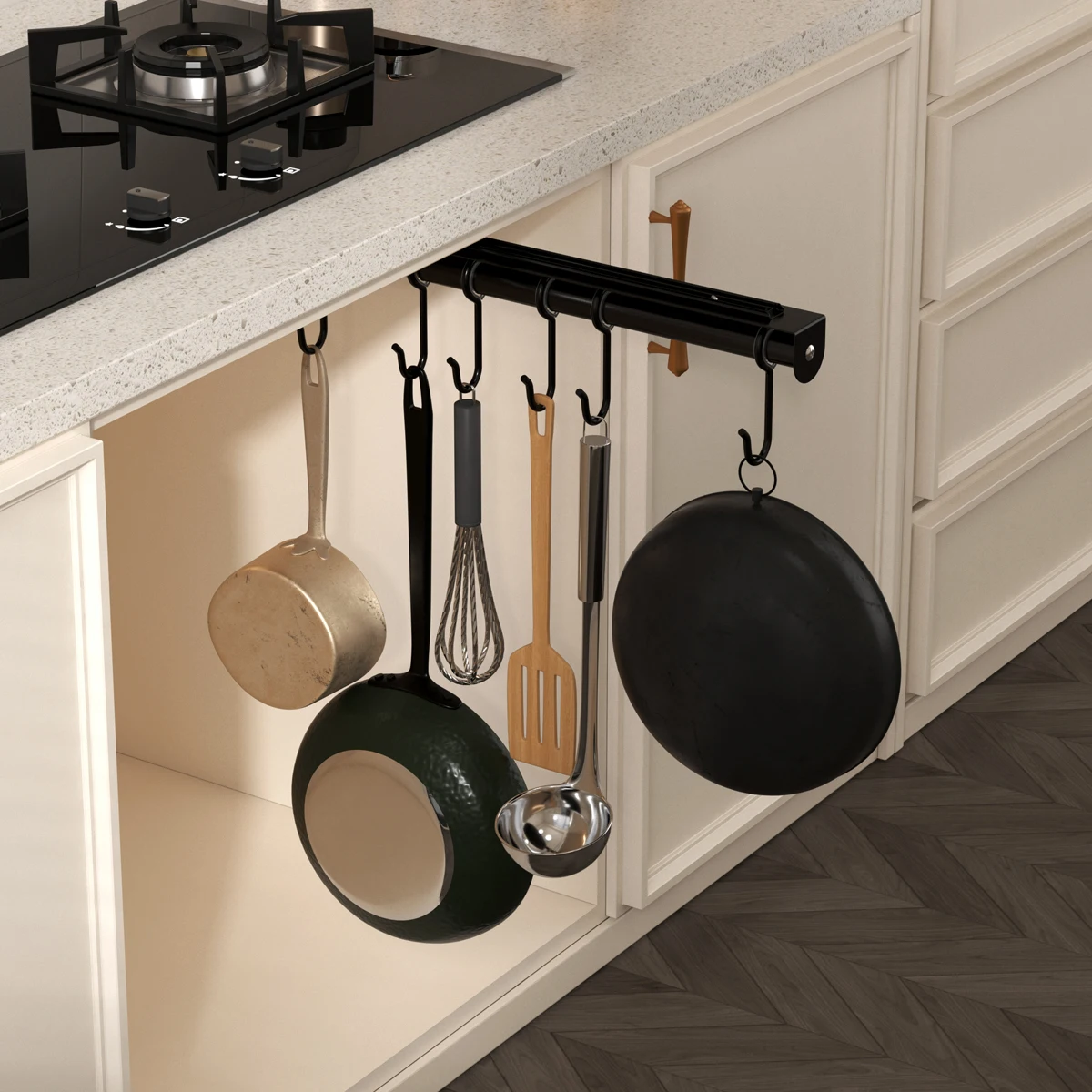 Kitchen utensil rack, pot bowl hanging storage rack, multifunctional bottom sliding storage platform, saving countertop space - 2
