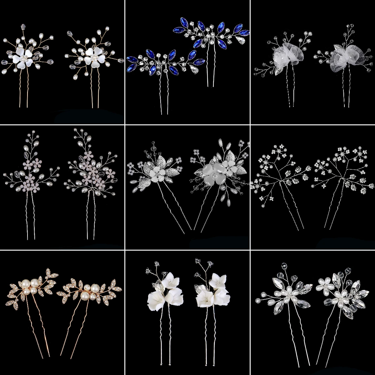 Bridal Hair Accessories Fashion Pearl Crystal Hairpins Bridal Tiara Hair Accessories U-shaped Pin Metal Barrette Wedding Party Hair Clips For Women