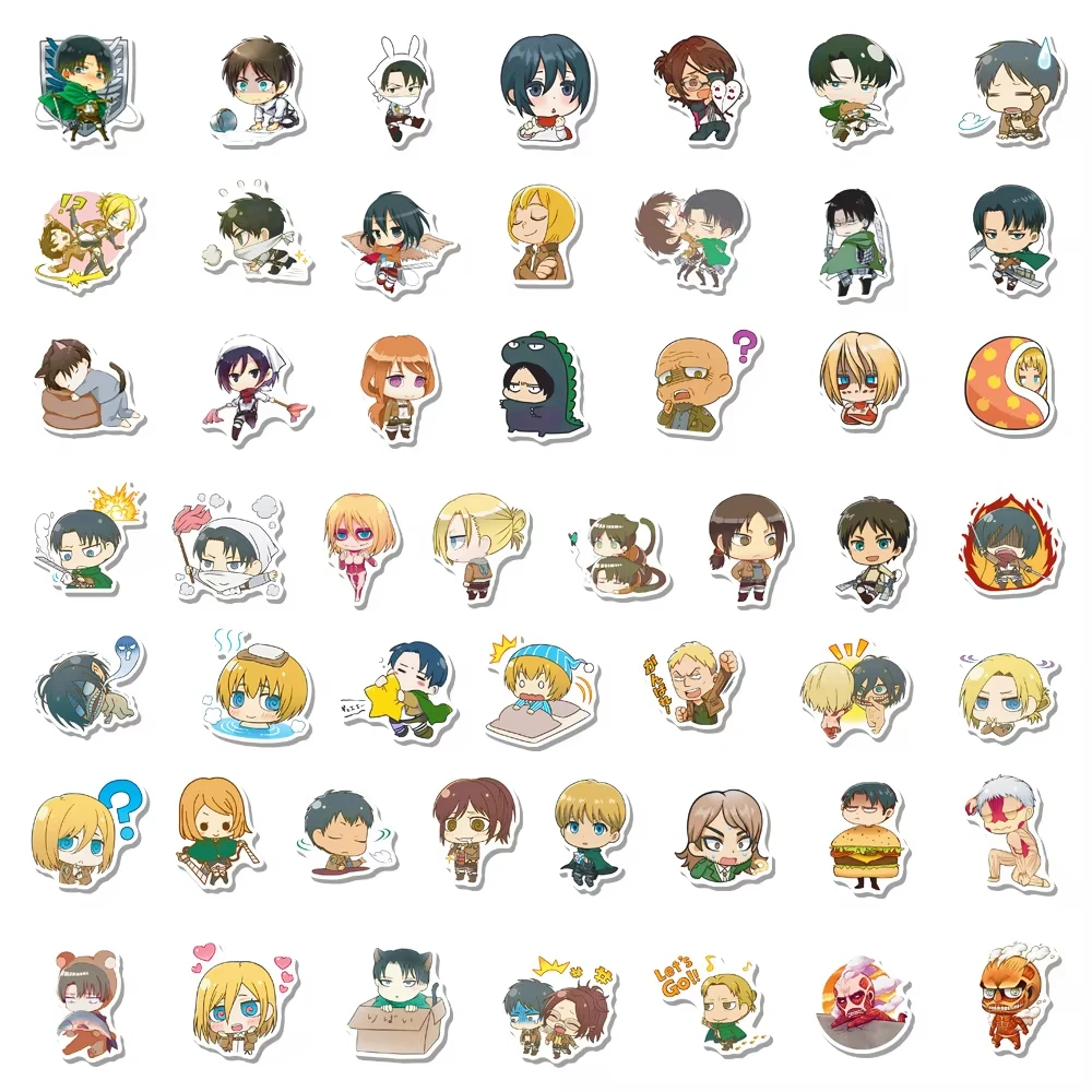50pc Q 버전 진격의 거인 스티커 DIY 애니메이션 스티커 스크랩북킹 휴대폰 수하물 스케이트보드 비닐 방수 그래피티 데칼