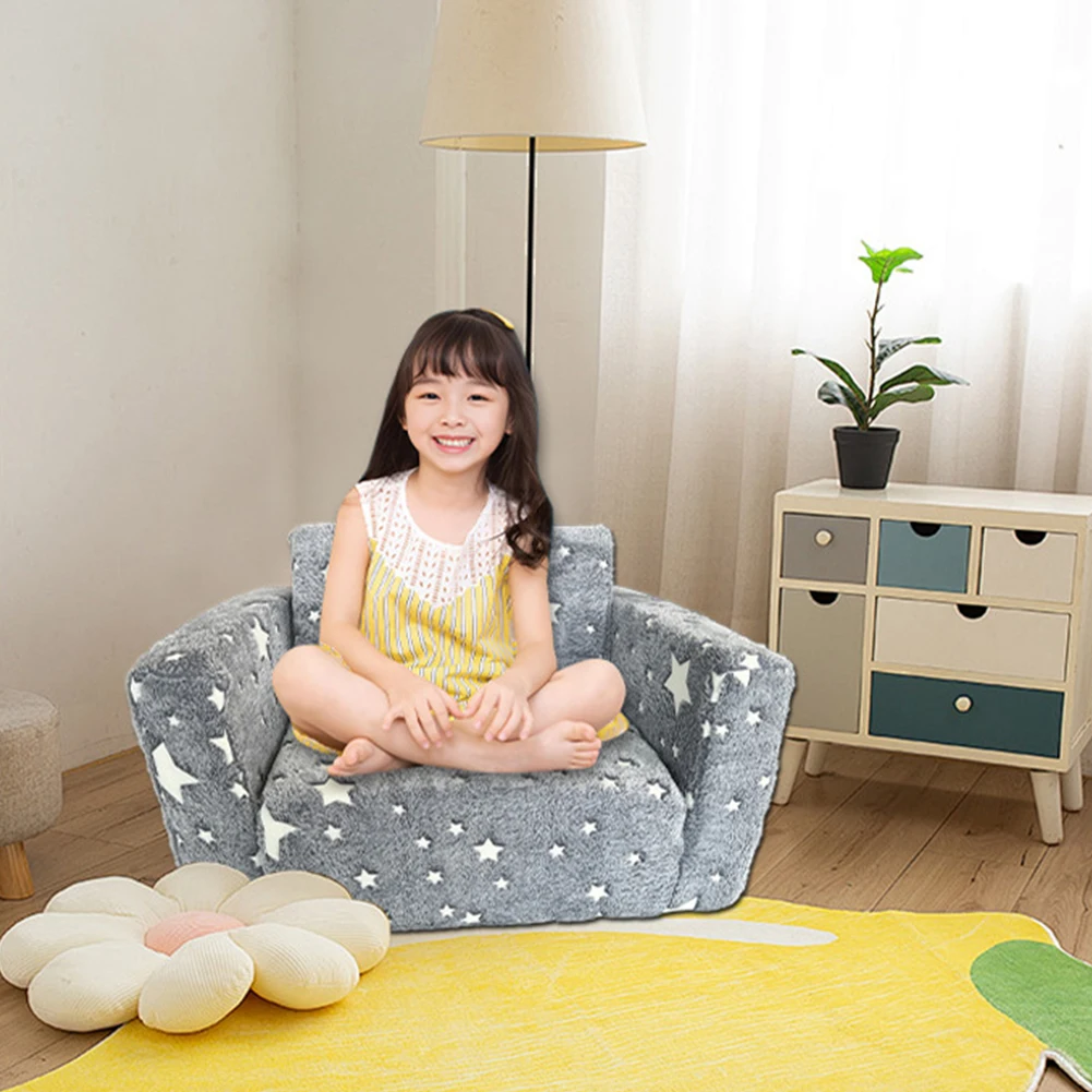 Toddler Kids Couch 2-in-1 Toddler Soft Couch Fold Out Toddler Chair Glow in Dark Convertible Plush Foam Chair for Girls and Boys 5