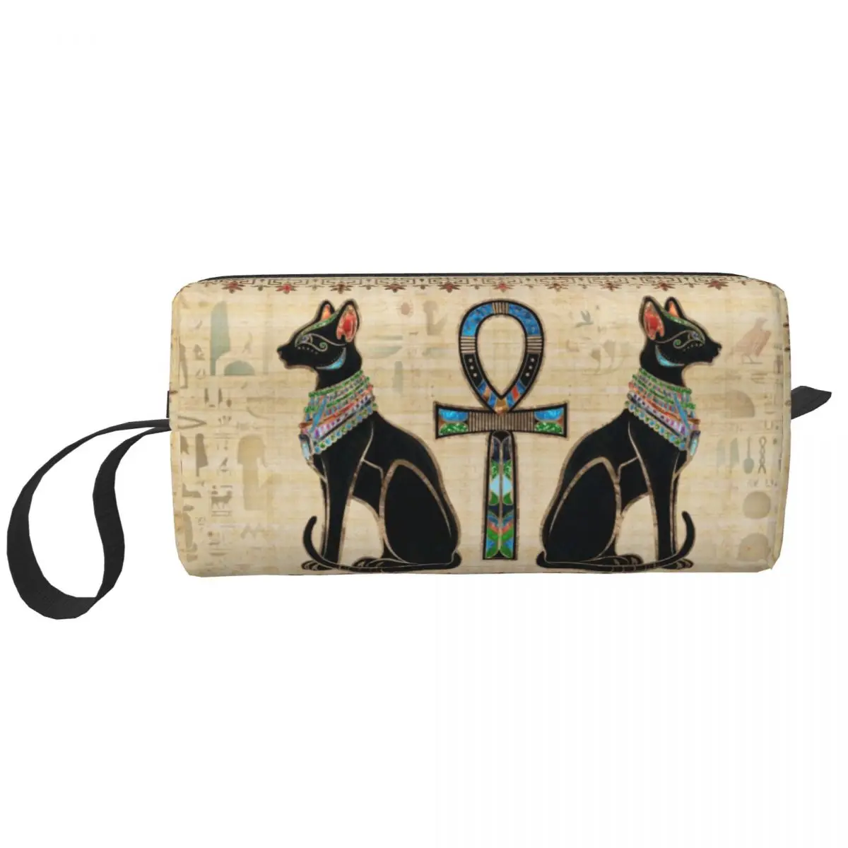 

Egyptian Cats And Ankh Cross Cosmetic Bag Women Cute Large Capacity Ancient Egypt Makeup Case Beauty Storage Toiletry Bags