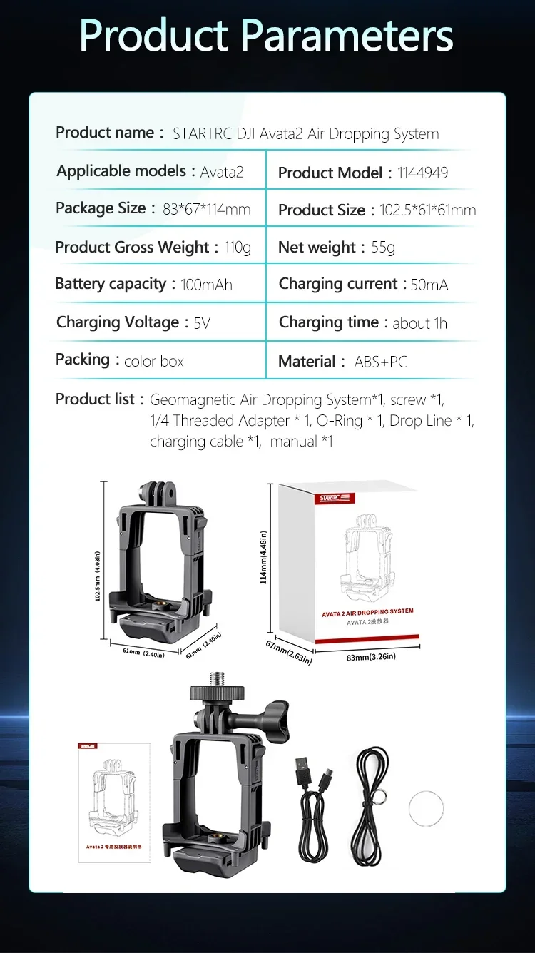 DJI Avata 2 Drone 상단 확장 마운트 홀더 용 에어 드롭 시스템 에어 드롭 Dropper 낚시 선물 구조 배달 던지기