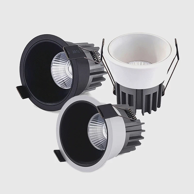 Round Anti-Glare Recessed LED COB Downlight 7W 10W 12W 15W 18W 20W 24W LED aluminum ceiling light AC 110V /220V indoor lighting