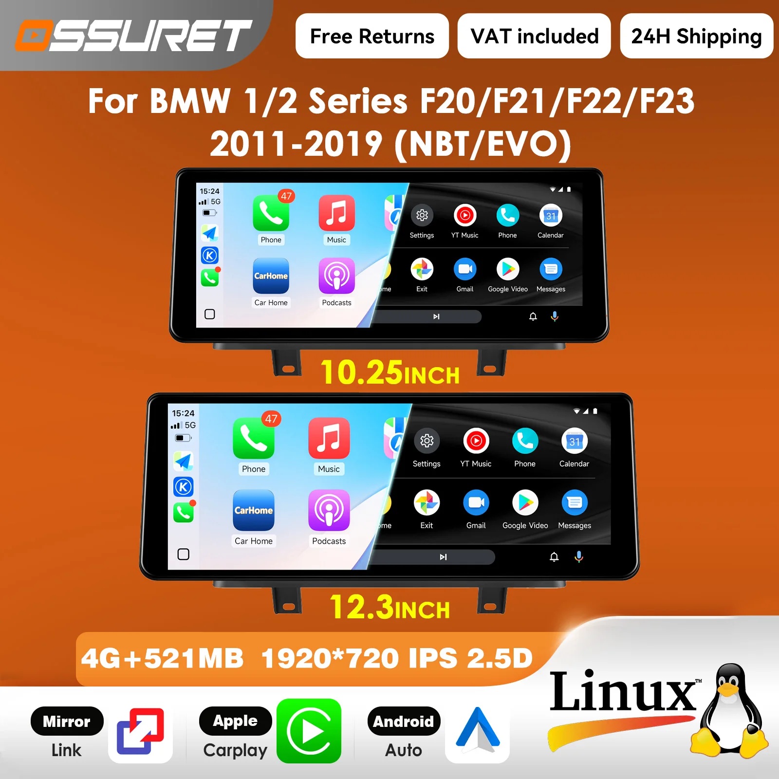 Radio para Auto con Carplay Linux 5.4, 1920*720, para BMW Serie 1 y 2 F20/F21/F22/F23 2011-2019 NBT EVO, Reproductor Multimedia de Video T113-i, Doble Núcleo, USB, BT, Mirror Link, Unidad Principal de 10.25/12.3 Pulgadas 1