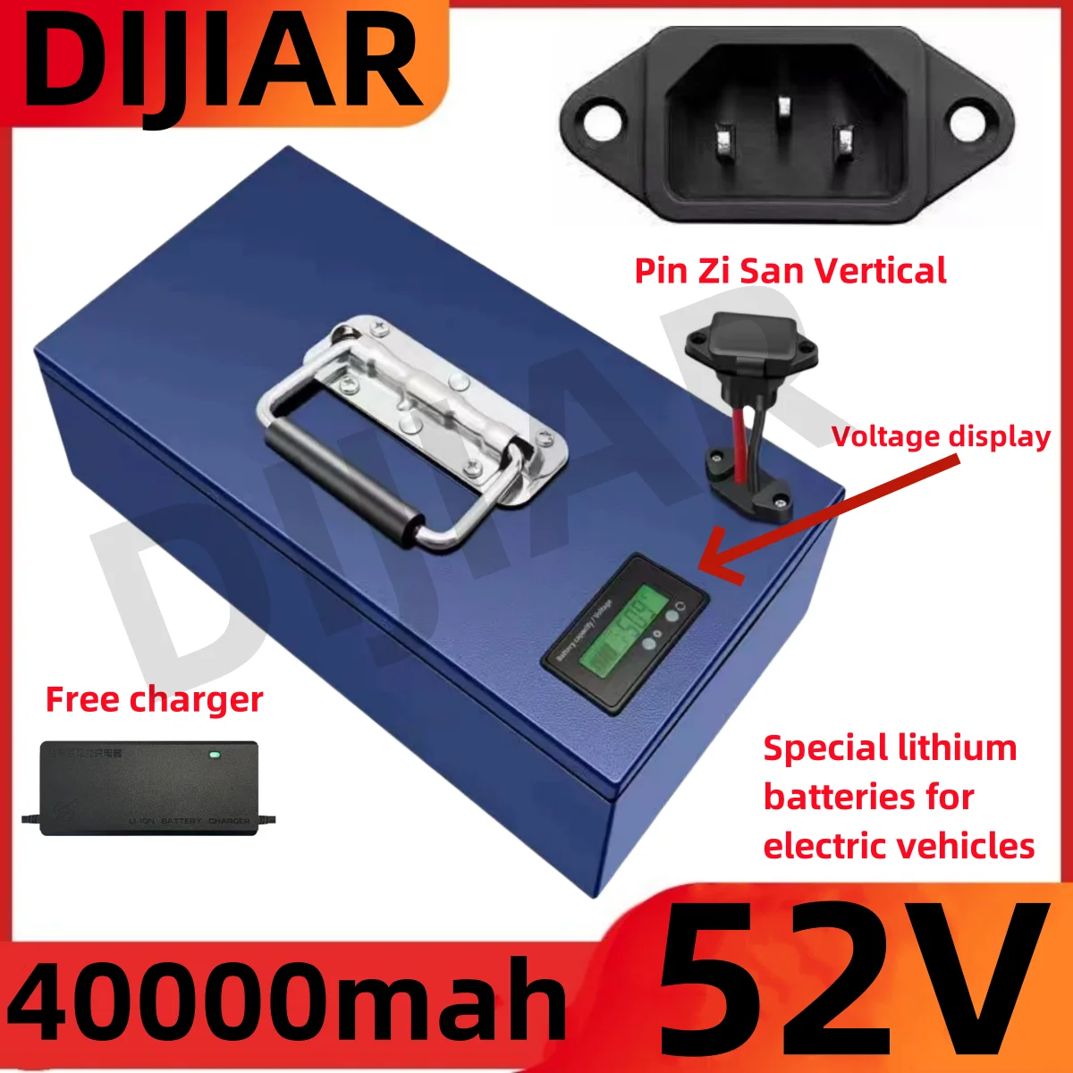 

52V20Ah25Ah30Ah 18650 Lithium Battery Pack 250-2000W Electric Bicycle Large Capacity Scooter Motorcycle Battery+58.8V 2A Charger