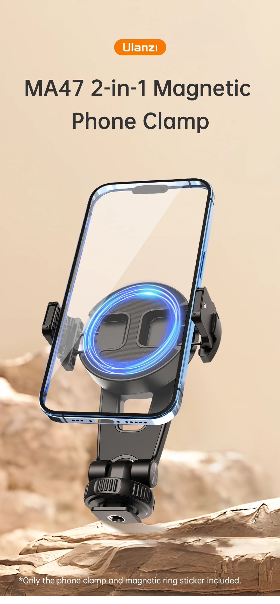 MA47 2-In-1 Magnetic Phone Clamp Phone Tripod Mount Horizontal Vertical Shooting