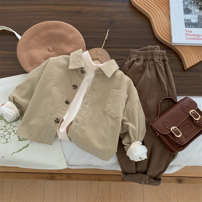 Kids Shirts Baby Boy Girl Cotton Corduroy Shirt Infant Toddler Kid Casual Shirt Outwear Long Sleeve Autumn Spring Top Baby Clothes 1-7Y