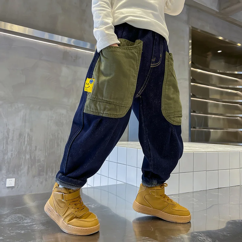 

2022 Kids Boys Girls Jeans Organic Cotton Baggy Sweatpants Oversize Jogger Pants Thick Trousers Baby Boys' Pants