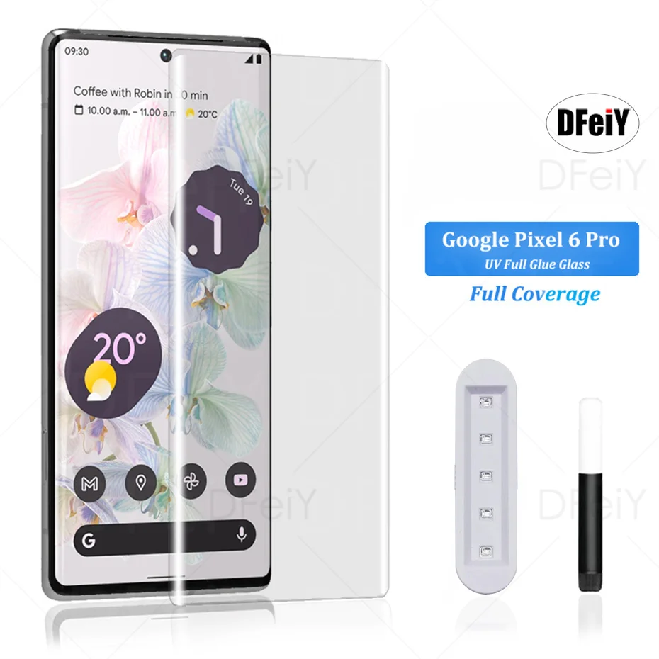 

DFeiY УФ-стекло для Google Pixel 6 Pro Полное покрытие УФ-защита для экрана для Pixel 6 Pro Закаленное стекло пленка