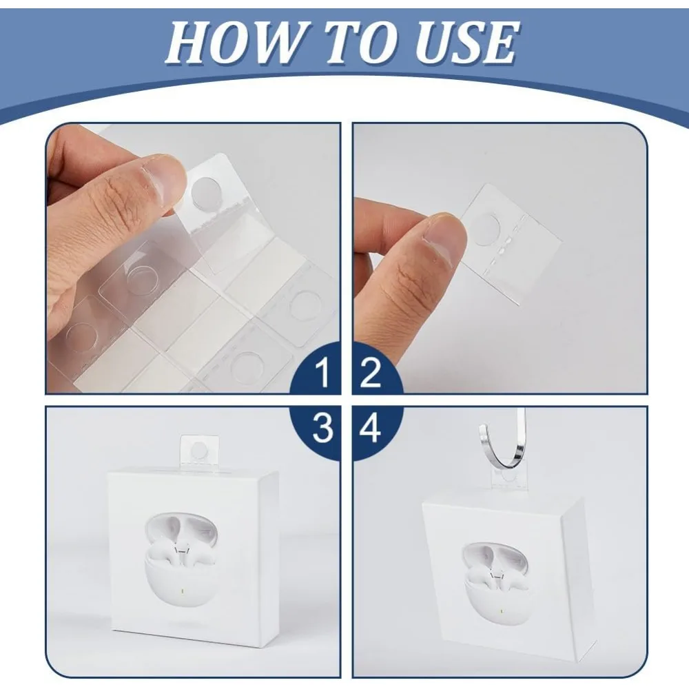 120pcs Clear Sticky Hanging Tabs Slot Hole Self Adhesive Plastic Hang Tags Hooks for Sale Items Hanging Store Retail Display