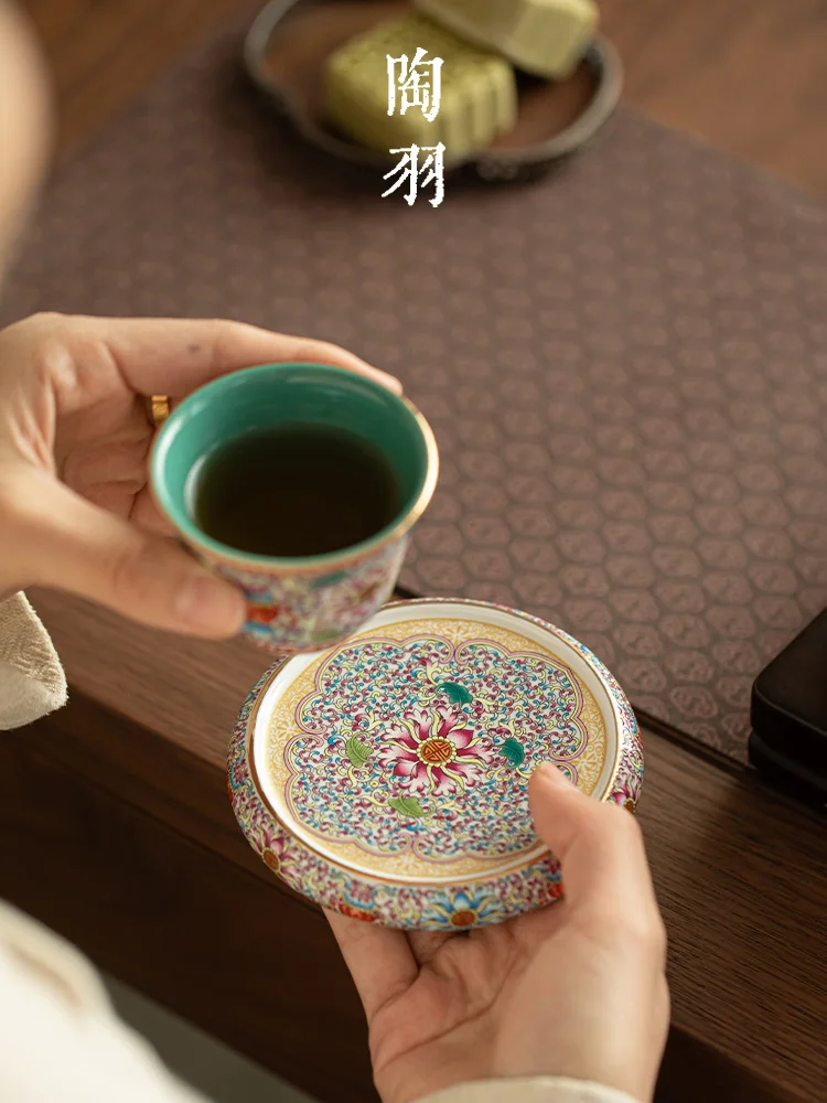 우아하고 심플한 세라믹 차 받침대, 선(禪) 분위기의 에나멜 차 트레이, 원형 레트로 스타일 차 도구(차 예)