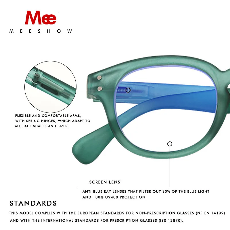 MEESHOW Anti blue ray reading glasses men women eye glasses Green round blue light blocking presbyopia with diopter stylish 1513 3