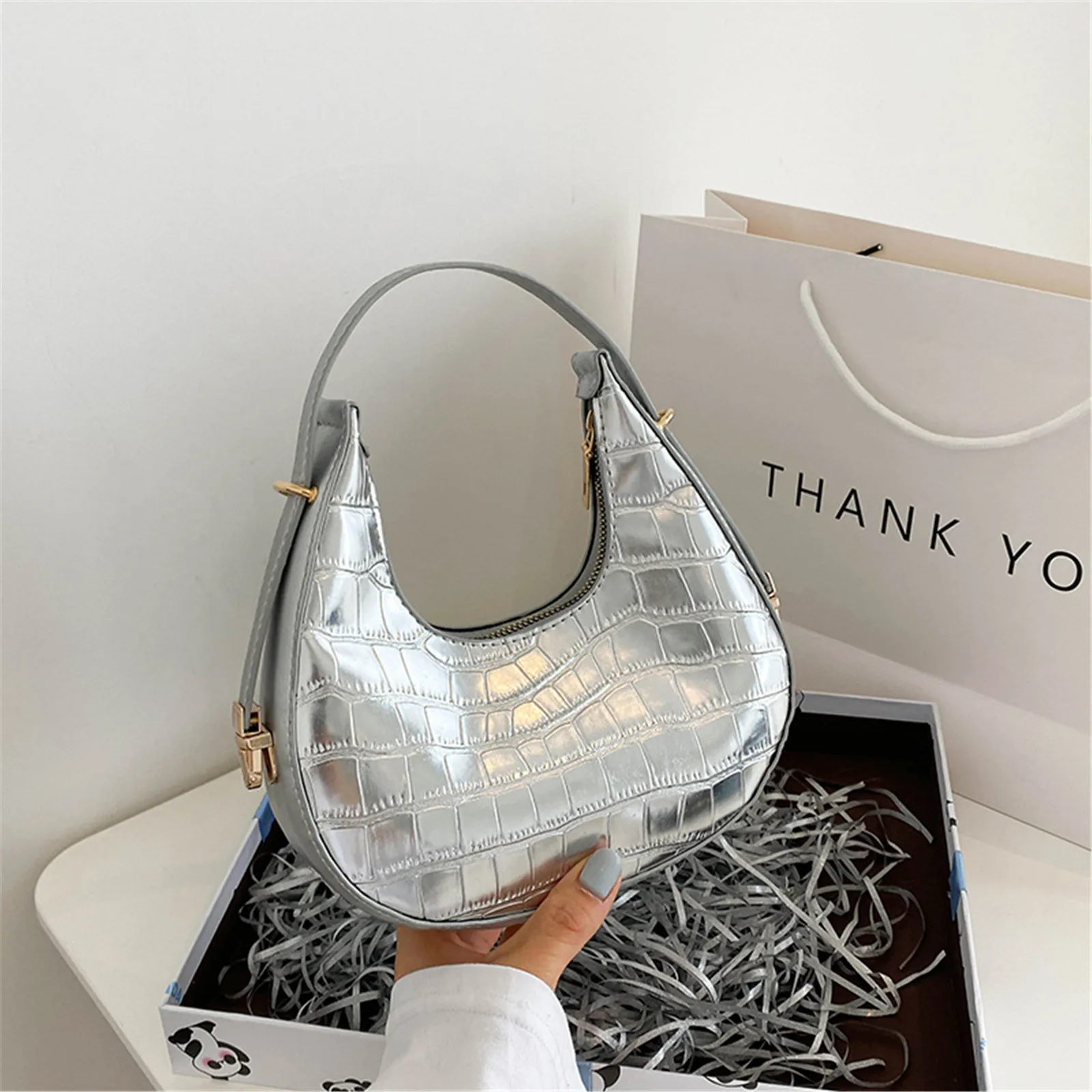 Fashion Stone Pattern Shoulder Bag - As Clutch