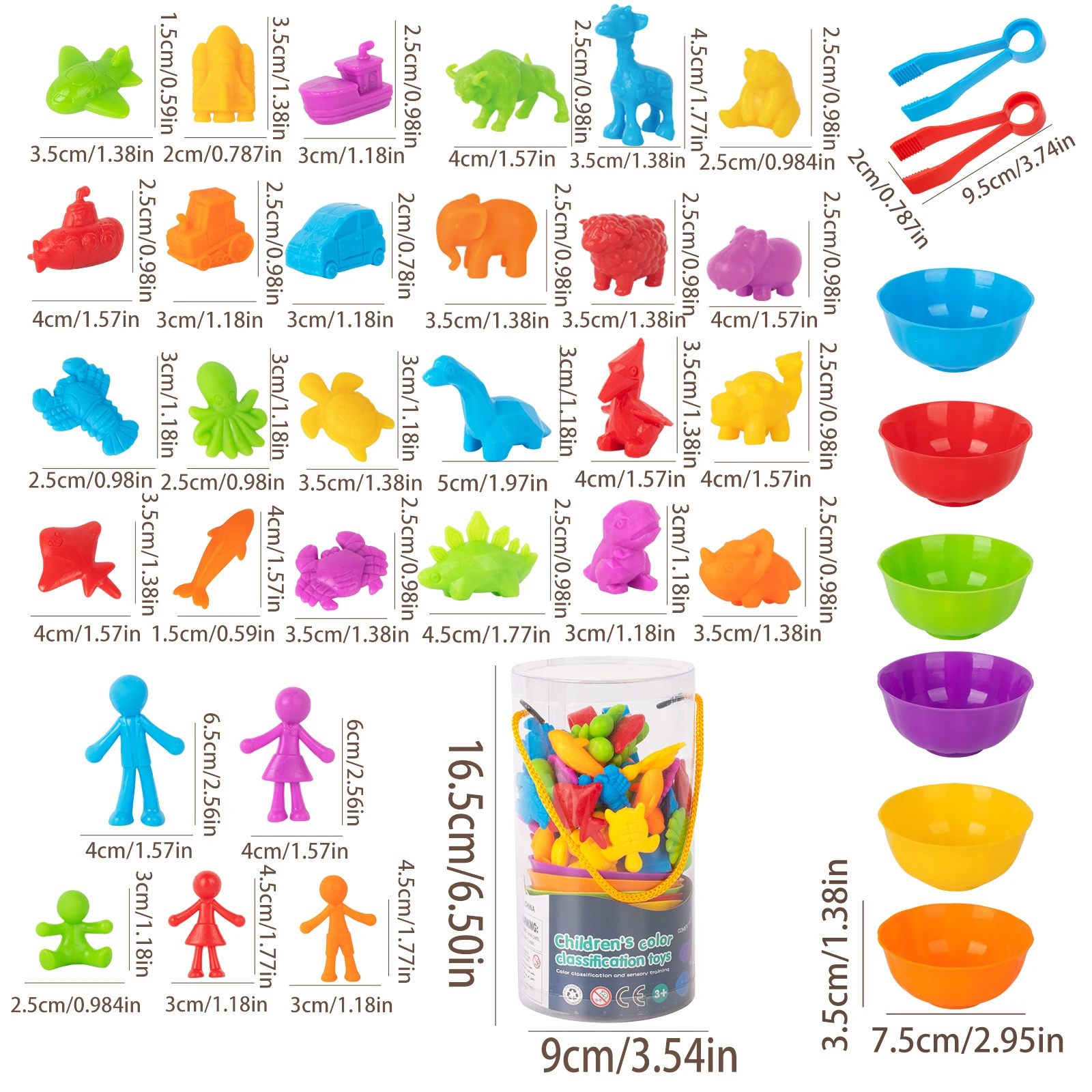 Counting Animal Models Paired With Classification Bowl Sets To Learn Mathematics, Colors, Soft Rubber Classification Toys 6