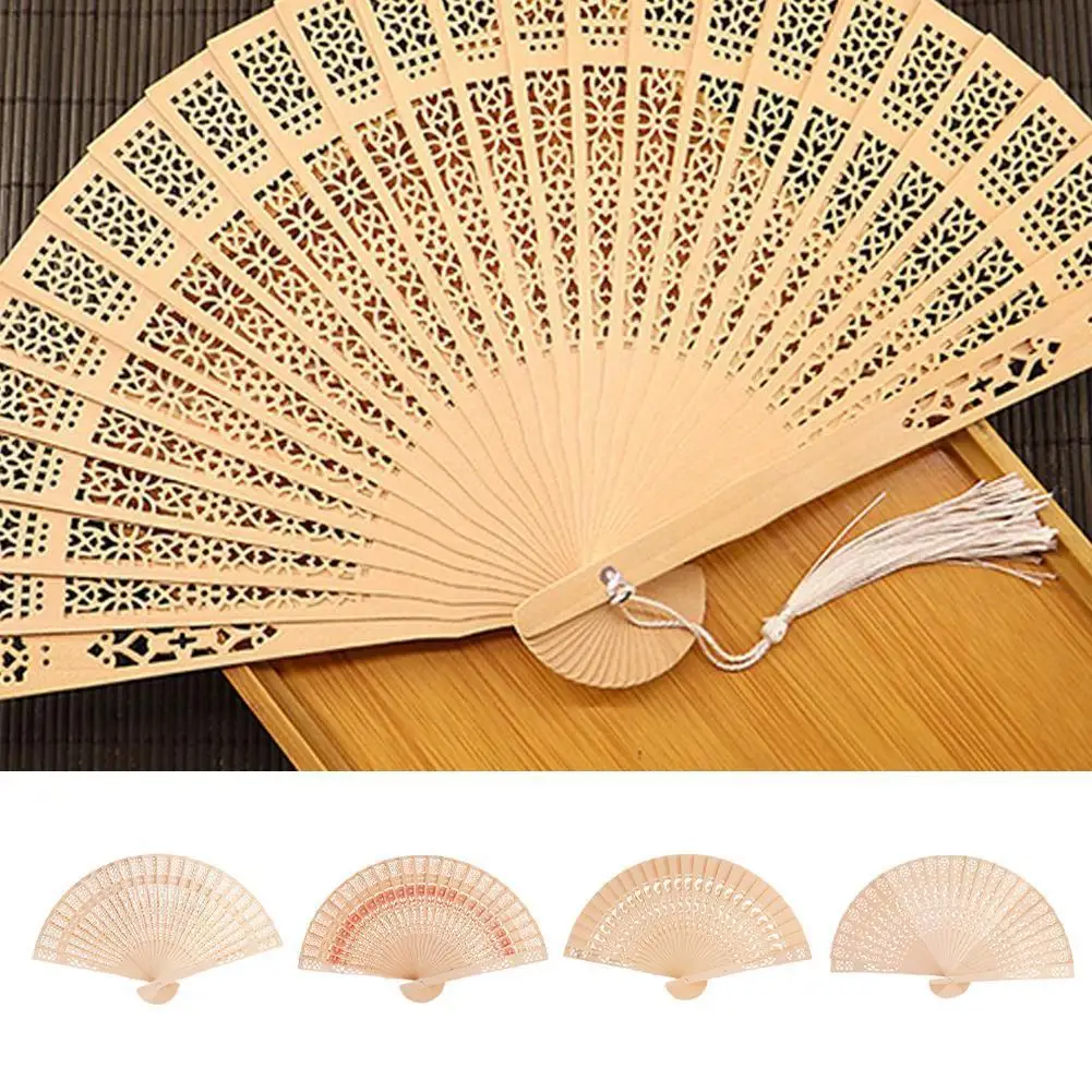 Full Flush Wooden Fan Sunflower Fan Hollow Folding Wooden Sandalwood Wedding Home Decoration