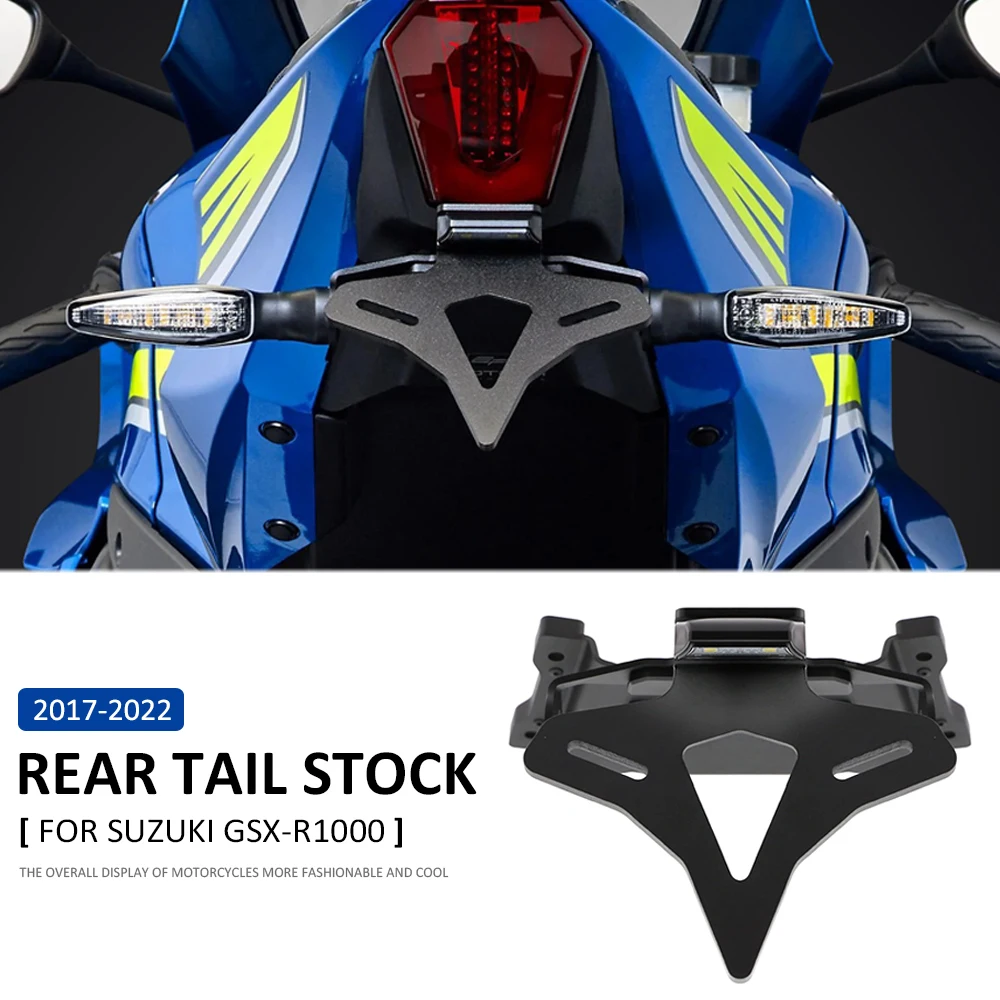 오토바이 후면 짧은 꼬리 재고 깔끔한 라이센스 플레이트 홀더 Tailstock 브래킷 스즈키 GSX-R1000 GSXR1000 2017-2022 용 LED 라이트