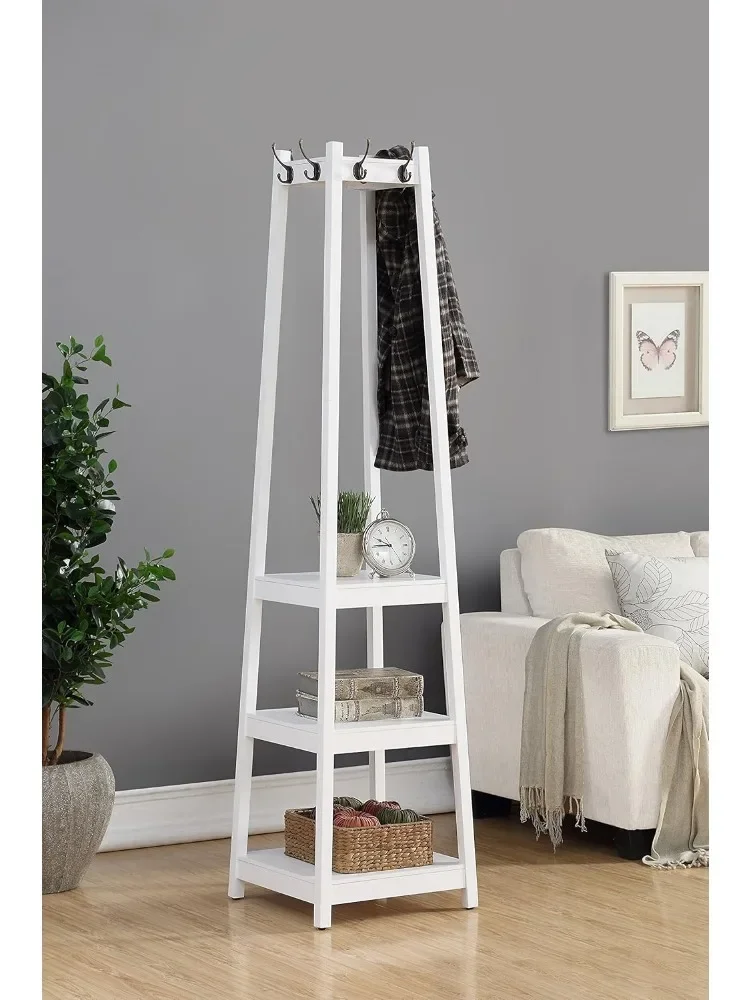 Coat Rack with 3-Tier Storage Shelves, white Finish 2