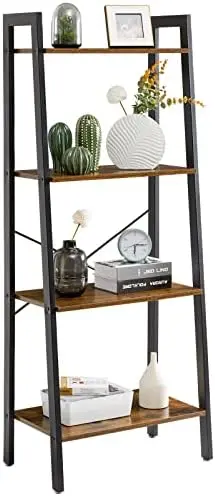 

Ladder Shelves, 4-Tier Bookcase and Bookshelf, Storage with Metal Frame, Standing Organizer Shelf for Bathroom,Living Room,Offi