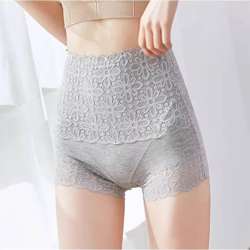 Women Sexy Lace Safety Short Pants High Waist Seamless Panties Solid Color Lady Thin Breathable Underwear Female Stretch Briefs