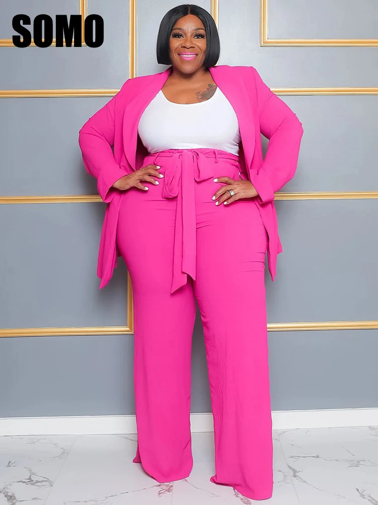 

SOMO Plus Size Fashion Loose Two Piece Sets Women Outfit Elegant Long Sleeve Blouses High Waist Pants Set Wholesale Dropshipping