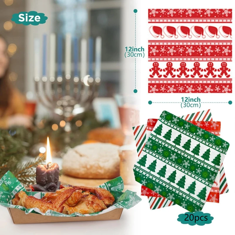 20pcs Christmas-Themed Greaseproof Deli Paper Sheets for Sandwiches, Burgers, Fries, an... - SKU GDS01557 - UGI Packaging