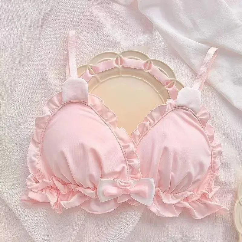 Mädchenunterwäsche mit kleinen weißen Hasenohren, japanischer Stil, Pure Desire BH für kleine Brüste, dünner BH ohne Bügel_voghion.com