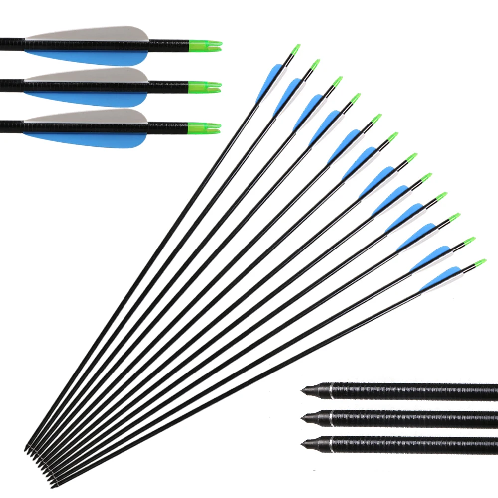 6/12/24 Pcs 30inch Fiberglass Hunting Arrows Archery With Blue/white