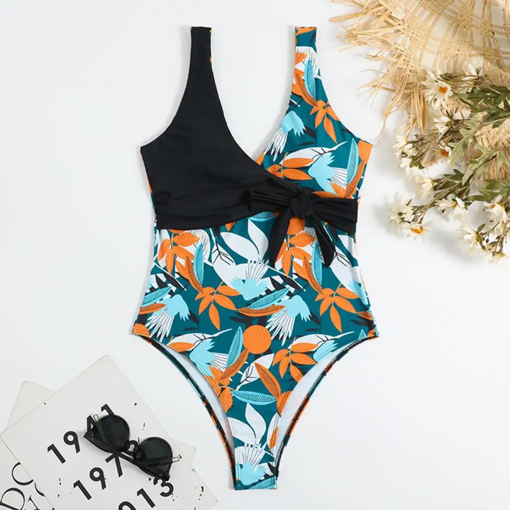 

Women Monokini Swimsuit Tropical Leaf Print Women's Monokini Swimwear Collection V-neck One-piece High Waisted Swimsuit Backless