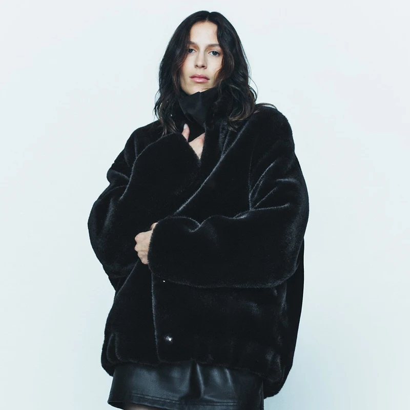 Oversized Plush Coat Women Winter Thick Warm Padded Faux Rabbit Fur Jacket Teen Girls Chunky Furry Bomber Jackets