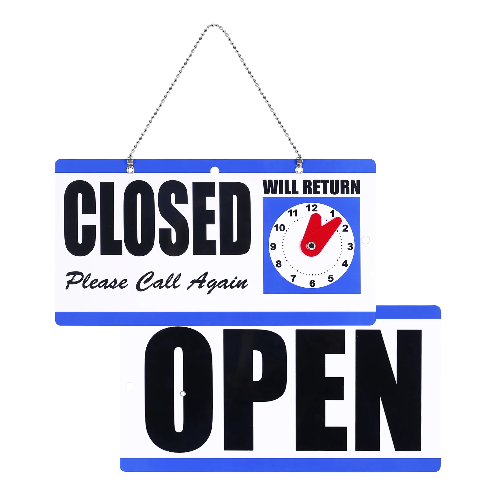 Eagle Open and Closed Sign Plastic with Hanging Chain Dual Sides with &ldquo;Will Return&rdquo; Clock 6X11.5-Inches