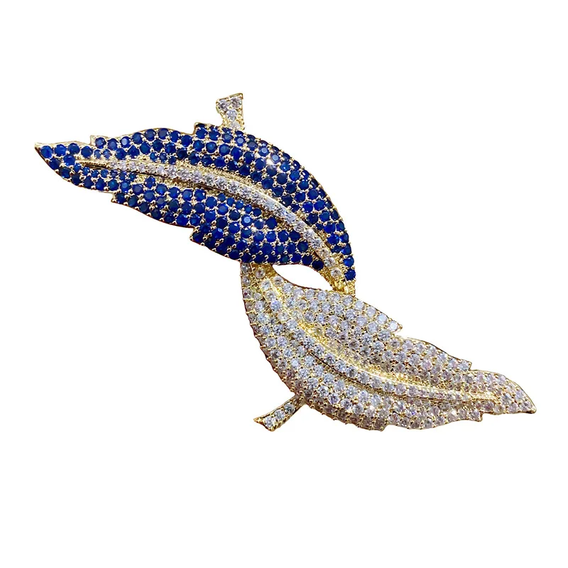 Korea's Elegant Zircon Maple Leaf Brooches Atmosphere Fashion Double Leaf Entanglement Brooch Women Coat Clothing Accessories